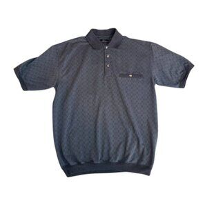 SRT Polo Shirt Men's Medium Blue Geometric Pattern Banded Bottom Golf Easy Care